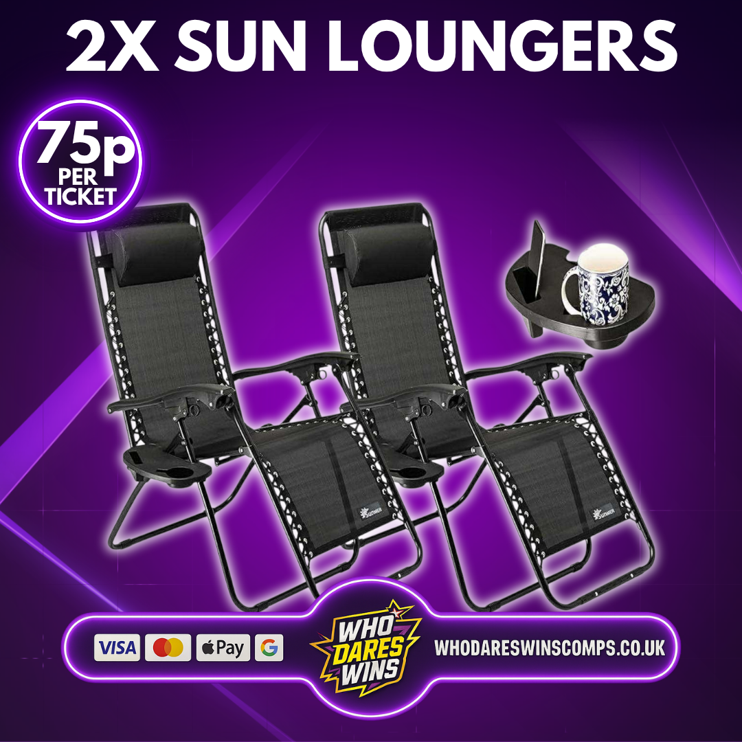 2 x Sun Loungers with mobile/cup holder